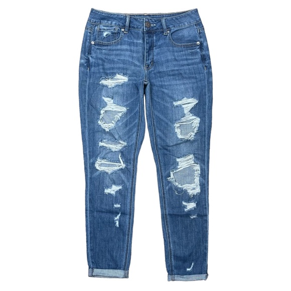 American Eagle Outfitters Denim - AMERICAN EAGLE Ripped Tomgirl Jeans 0 Button Fly Distressed Stretch Denim